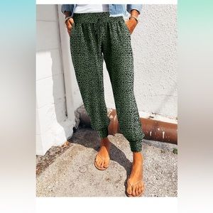 EVALESS  Leopard Drawstring Elastic Waist Sports Lounge Pants with Pockets.